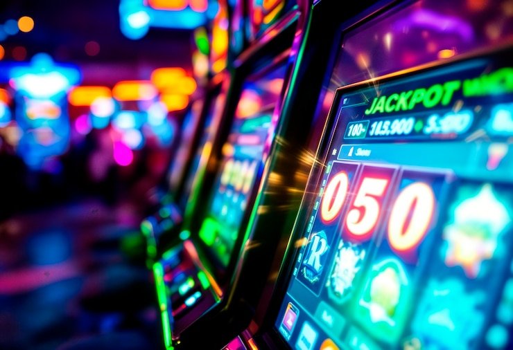 Tampilan gulungan slot dengan simbol wild dan scatter